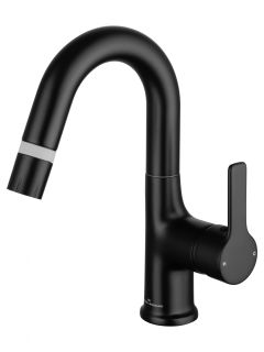 Смеситель для раковины Wonzon & Woghand WW-FE01L212-MB с выдвижным изливом чёрный матовый